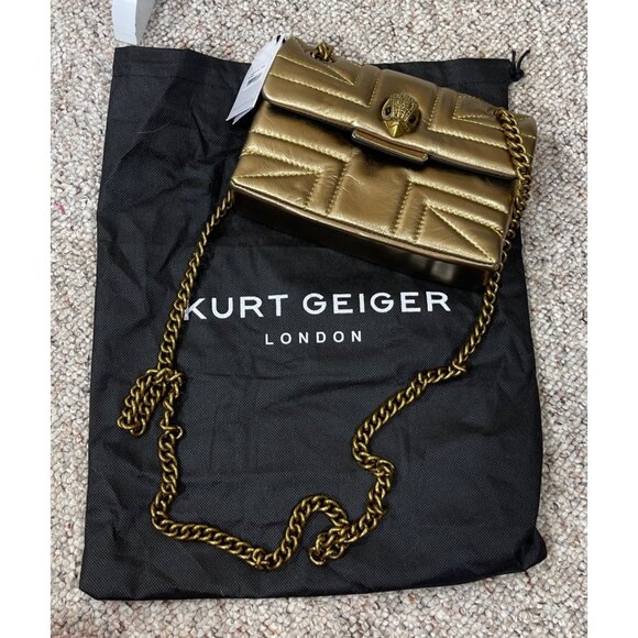 New Kurt Geiger Kensington Mini Bag Purse Gold Chain Quilted Eagle Head - Picture 3 of 11